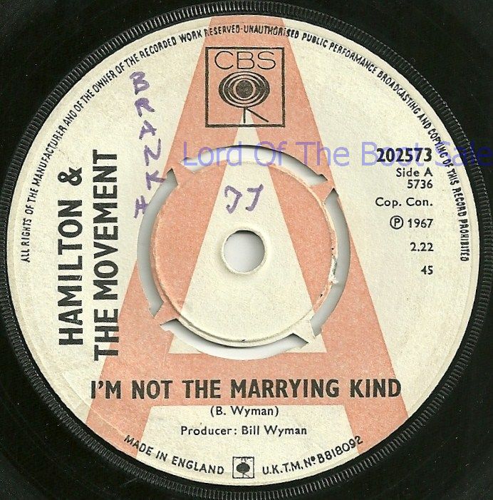 Hamilton and The Movement, "I'm Not The Marrying Kind", CBS Single, 1967 