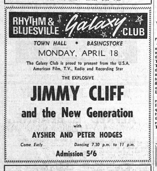 Jimmy Cliff and the New Generation , Galaxy, Basingstoke, 1966 (Advert from Hants and Berkshire Gazette)