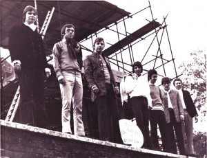 The All Night Workers, spring 1968. Left to right: Doug Ayris, Malcolm Randall, Iain Pitwell, Mick Wheeler, Brian Mansell, Johnny Baker and Geoff Glover (Photo from Brian Mansell)