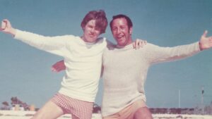 Peter Noone with Harvey Lisberg on the beach in the Bahamas in 1967