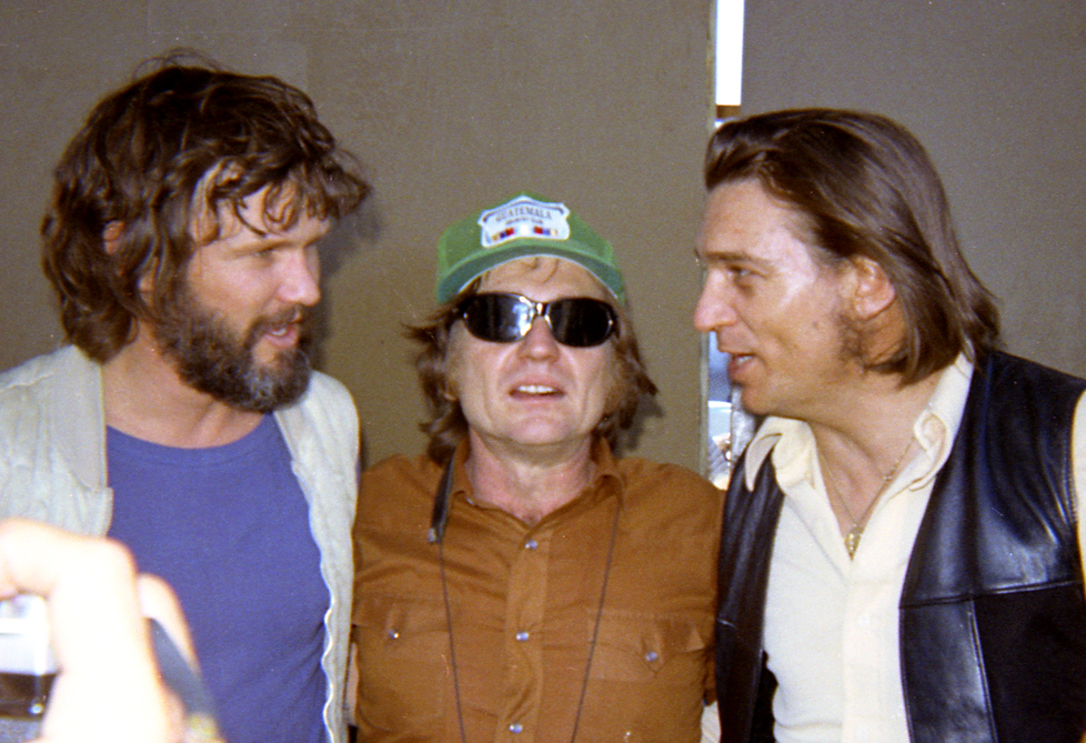 Kris Kristofferson, Willie Nelson, and Waylon Jennings at the Dripping Springs Reunion, in 1972
