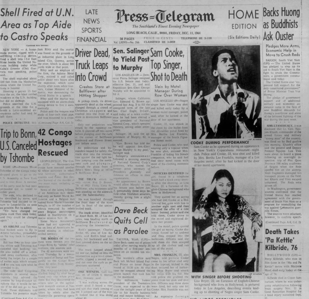 Sam Cooke, death, newspaper