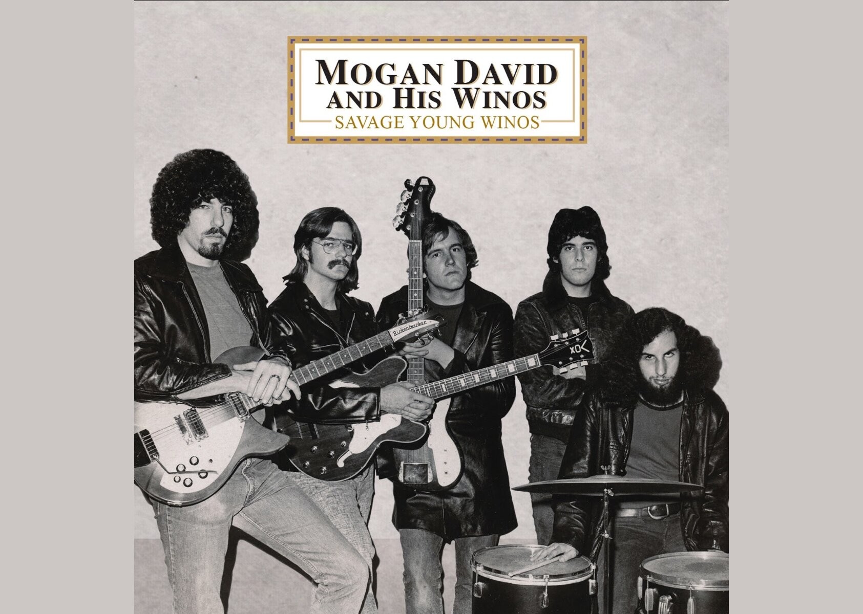 Mogan David & His Winos - LP & CD cover art for 'SAVAGE YOUNG WINOS' L to R: Paul Rappaport, Bill Pique, Mark Osterstock, Harold Bronson, Al Albert