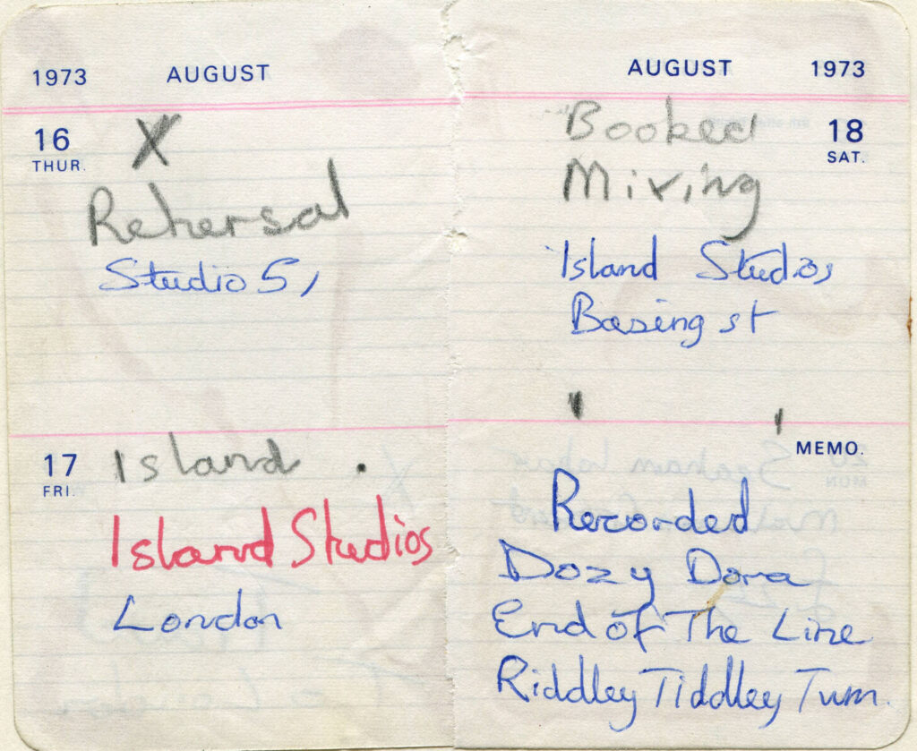 Island Studios - diary entry