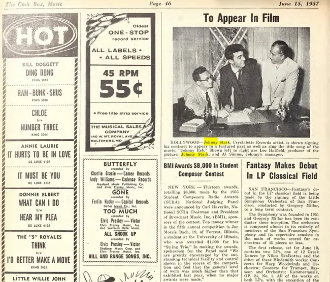 Johnny Stark - 1957 Cashbox Magazine